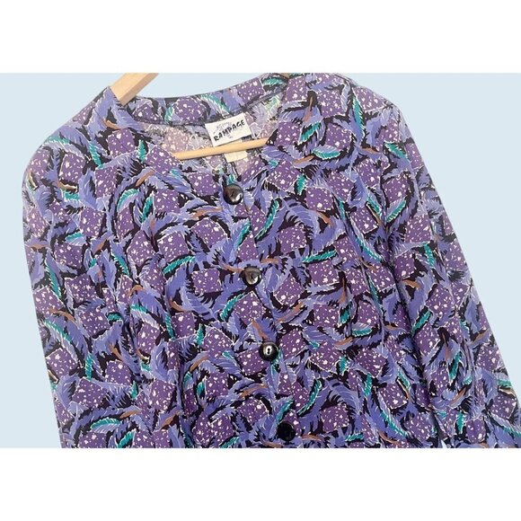 Vintage RAMPAGE 80s Purple Geometric Print Full Button Dress Sz Small - Picture 4 of 8